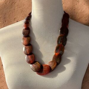 Vintage Water Buffalo Horn Statement Necklace – Overlapping Oval Beads 24"